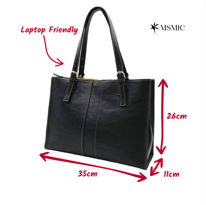 Cow Leather Zippered Office Work Tote or Travel Duffle Bag (Japanese Craftsmanship)