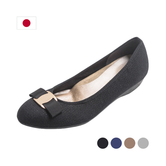 Comfortable Metal Decor Ribbon Almond Toe Ballet Flats Work Shoes (Japanese Craftsmanship)